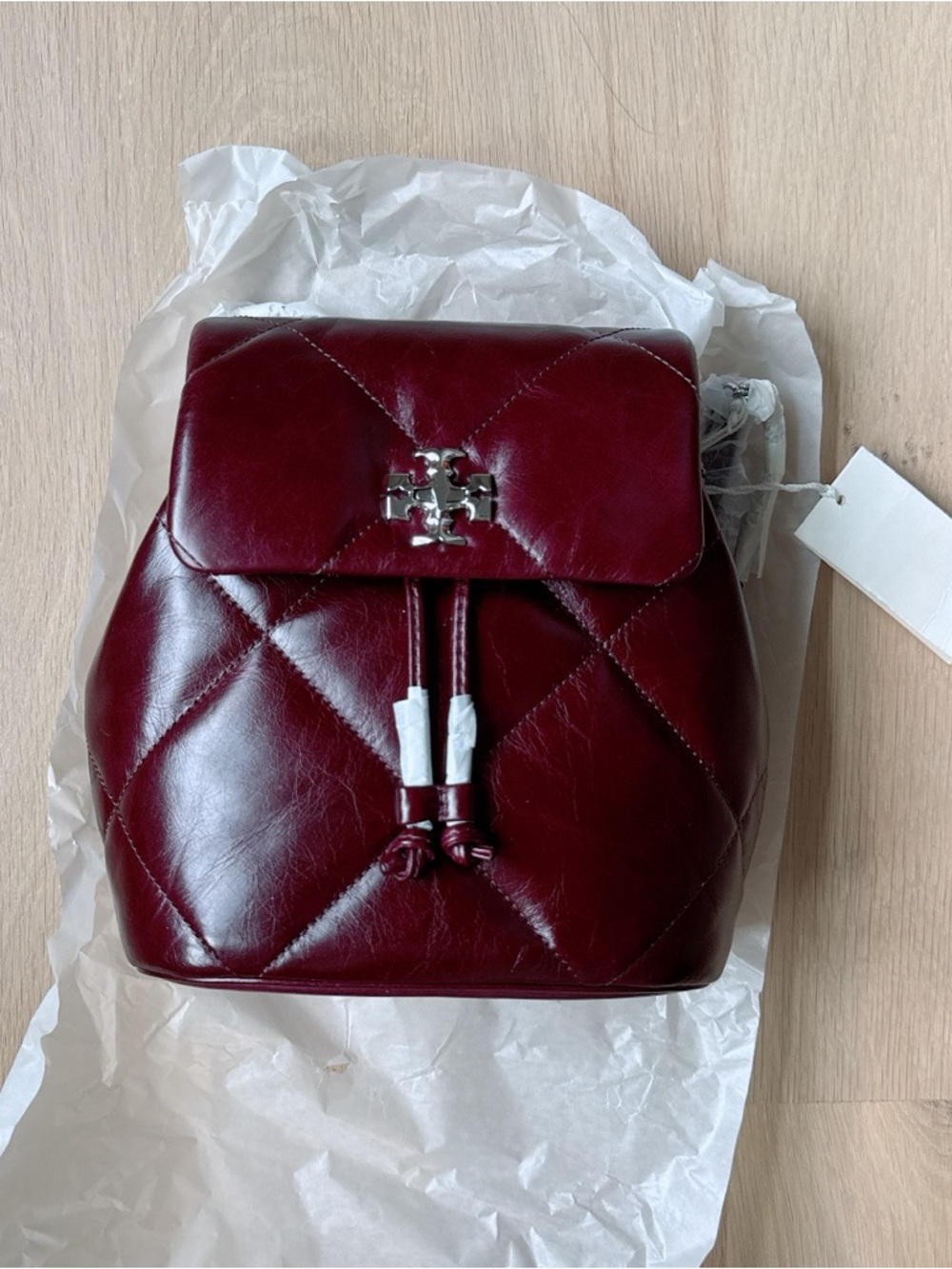 NWT Tory Burch Kira Diamond Quilt Mini Backpack Dark Carmine - Picture 4 of 11